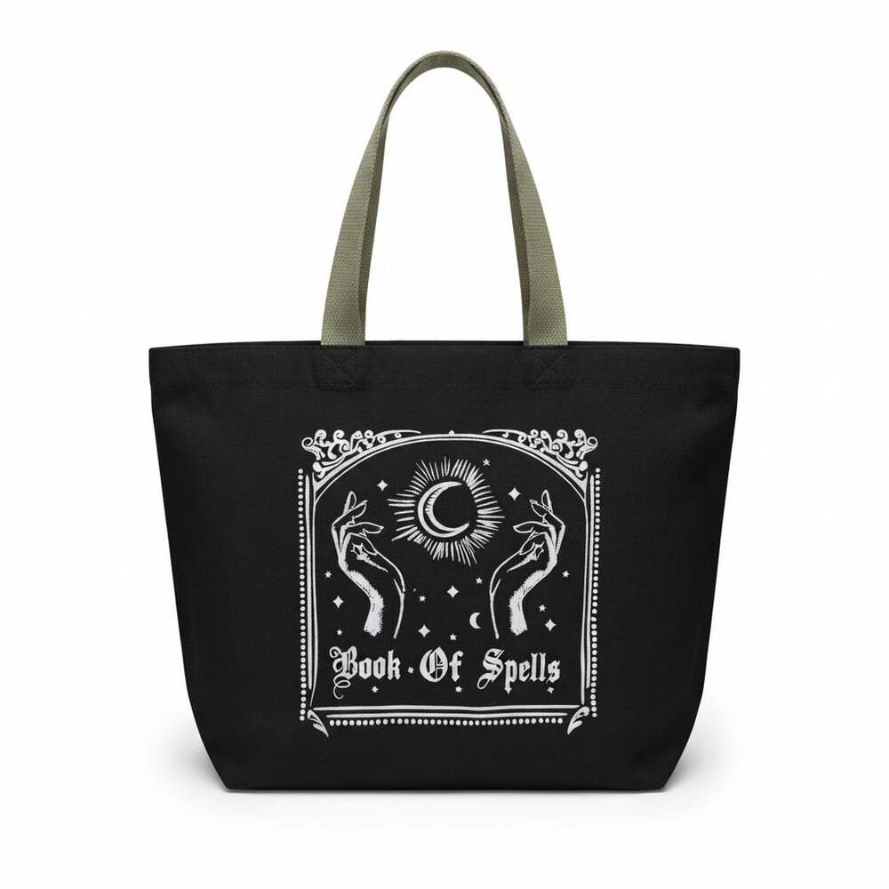 Hot Topic Unisex OS Tote Bag Black Cotton Celestial Book Of Spells Occult Gothic